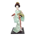 thumbnail image 1 of Figura coleccionable de geisha japonesa de 12 pulgadas, muñeca oriental, estatua artesanal de niña. Verde claro, 1 of 9