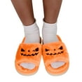 thumbnail image 5 of JeashCHAT Halloween Pumpkin Lantern Fuzzy Slippers Soft Plush Cozy Open Toe Slides Indoor Outdoor Slippers Memory Foam House Bedroom Slippers, 5 of 6