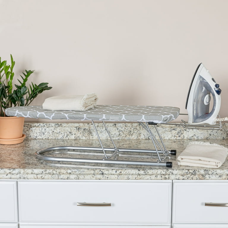 Compact Tabletop Ironing Board with Iron Rest, Steel Mesh, Over