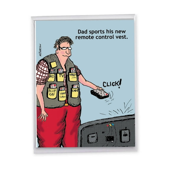 1 Big Funny Father's Day Card (8.5 x 11 Inch) - Remote Control Vest Dads Day J6800FDG