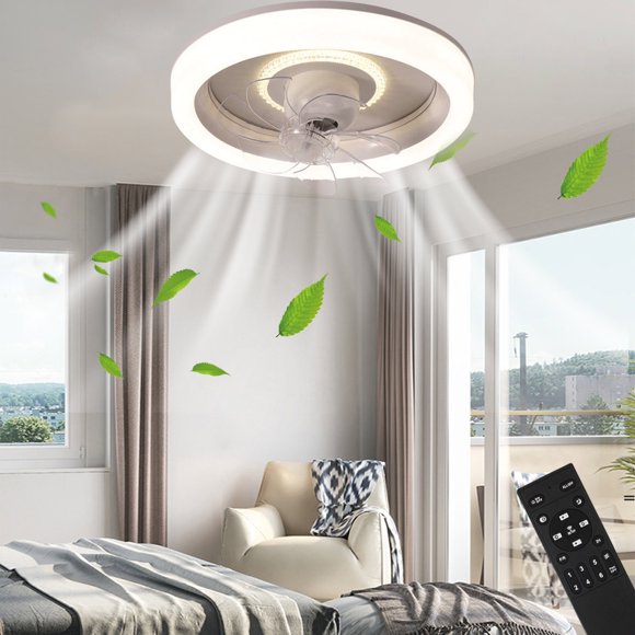 Ceiling Fans with Lights and Remote Clearance,360 °Moving Modern Ceiling Fans with Lights and Remote,Dimmable Low Profile Ceiling Fan,Flush Mount Bladeless Ceiling Fan for Bedroom Home Restaurant