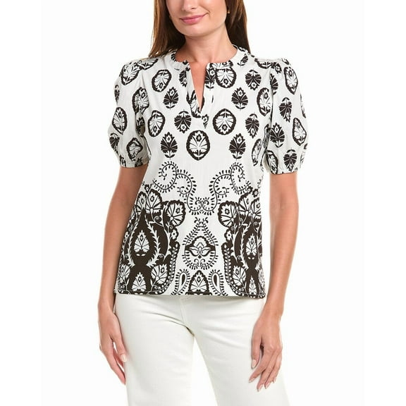 T Tahari womens  Split Neck Puff Sleeve Blouse, s, White