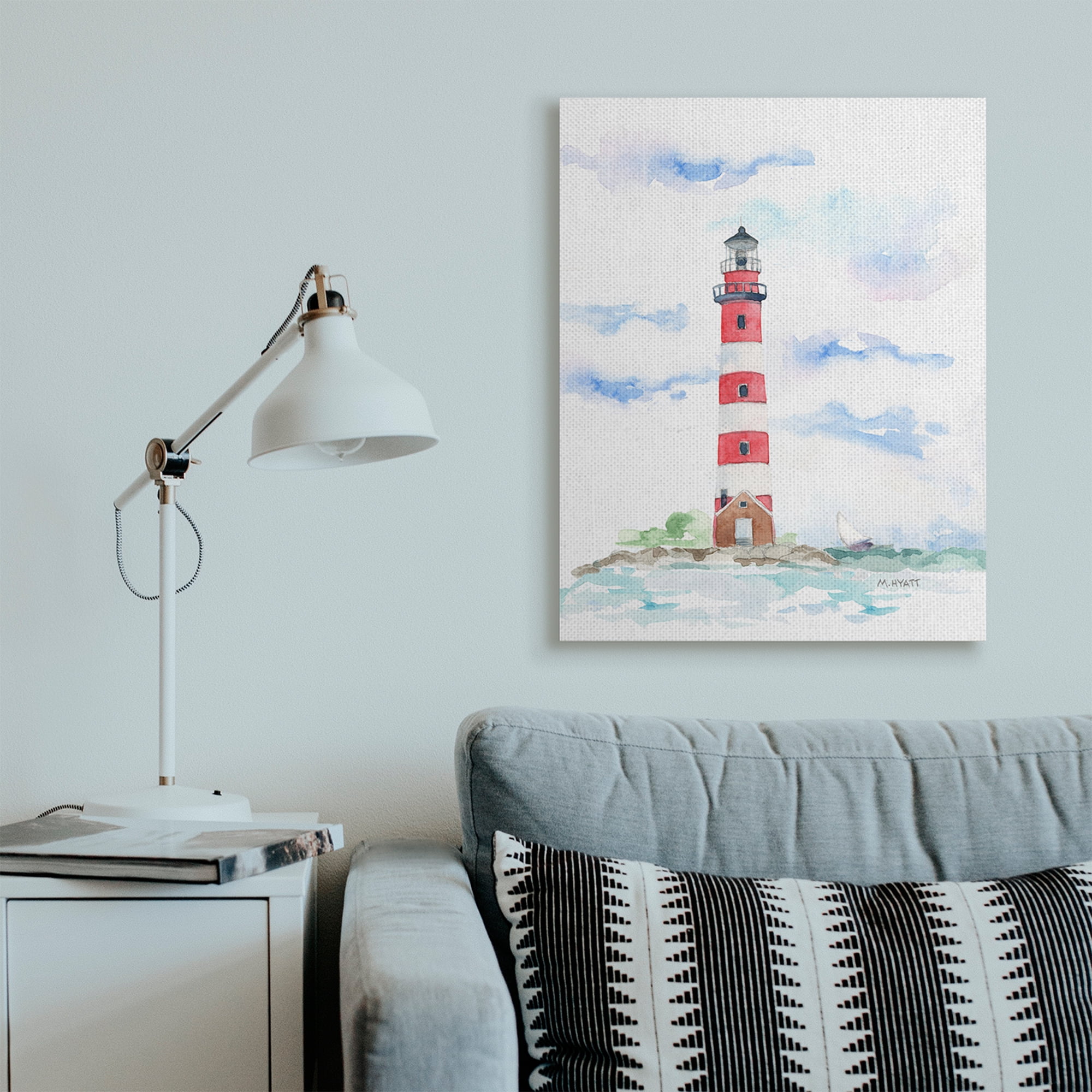 Stupell Industries Red Stripe Lighthouse Soft Coastal Landscape Canvas Wall Art, 30 x 40, Design by Melissa Hyatt LLC