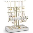 thumbnail image 1 of Organizador de Joyas Vlando de 3 Niveles en Cuero Blanco y Dorado, 1 of 7