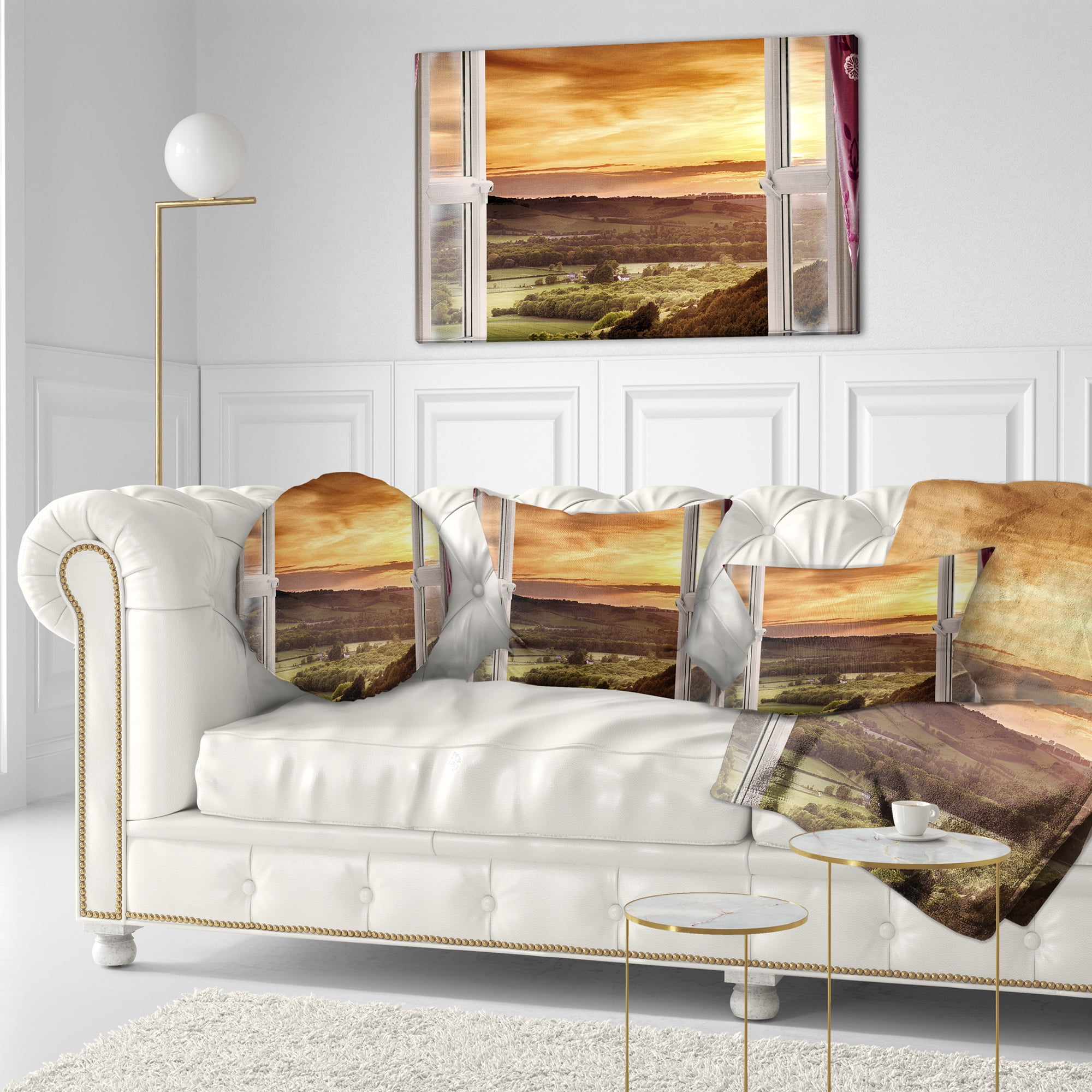 Designart Open Window to Rural Landscape - Contemporary Throw Pillow - 12x20