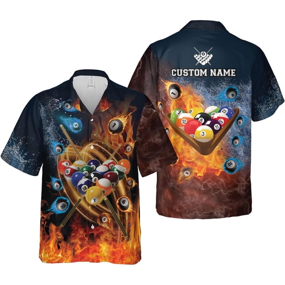 Personalized Billiard Hawaiian Shirt Button Down Custom Billiard Stick 8 Ball Pool Billiard Team Gift for Billiards (S)