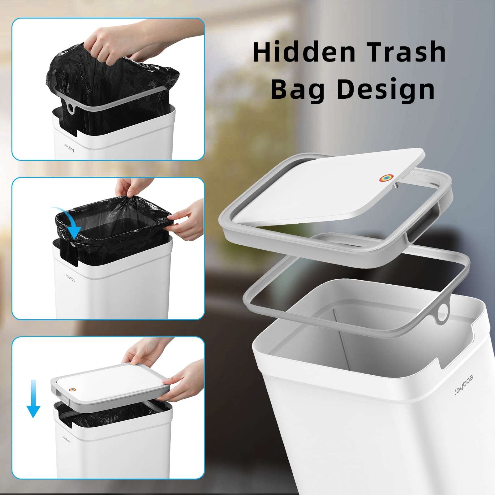 2 Pack Bathroom plastic Trash Can with Lid, 3.6Gal + 2.4Gal Garbage Can with Pop-Up Lid, Small Trash Can Dog Proof, Slim Trash Bin Waste Basket
