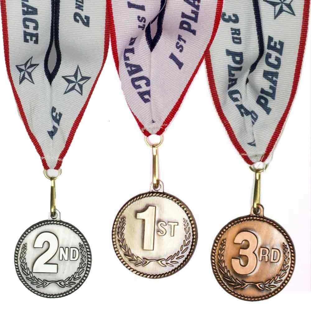 50 MM METAL MEDALS WITH RIBBON SET OF 15 1ST PLACE CERTIFICATES/SCRATCH CARDS 