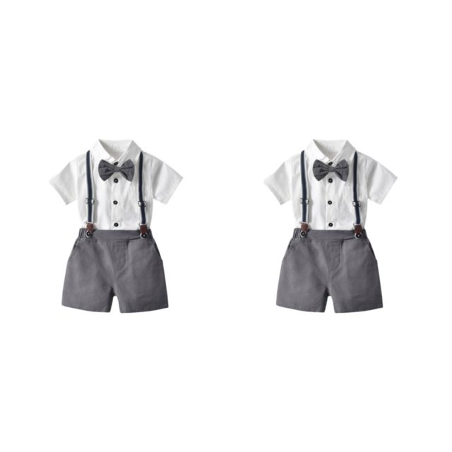 Minnieouse Verano para niños, camisa de manga corta con botones, conjunto de pantalones, ropa de pajarita para boda, pantalones cortos con Type19 NO19
