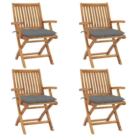 vidaXL Folding Patio Chairs with Cushions 4 pcs Solid Teak Wood