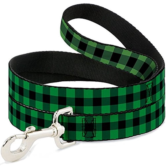 Buckle-Down Pet Leash - Buffalo Plaid Black Neon Green - 4 Feet Long - 1 2" Wide
