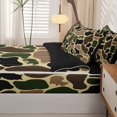 thumbnail image 5 of Manfei Retro Camouflage Zipper Twin Comforter Sets with Fitted Sheet and 2 Pillowcases,Woodland Bear Zipper Bedding Set,Brown Green,Black Reversible,4pcs, 5 of 8