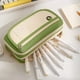 thumbnail image 5 of Estuche de lienzo de gran capacidad | Diseño de cuerda colgante de 2 capas | Bolsa organizadora multifuncional | Lona resistente al agua duradera | 21x11x7cm | Azul, Café, Verde, Amarillo | Soporte, 5 of 6