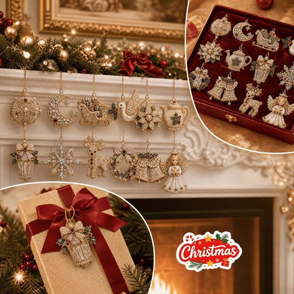12PCS DIY Craft Diamond Art, Christmas Ornaments Decorations, Xmas Hanging Tree Pendants, Seasonal Indoor Outdoor Decor for Christmas Tree Mantel Window Wall