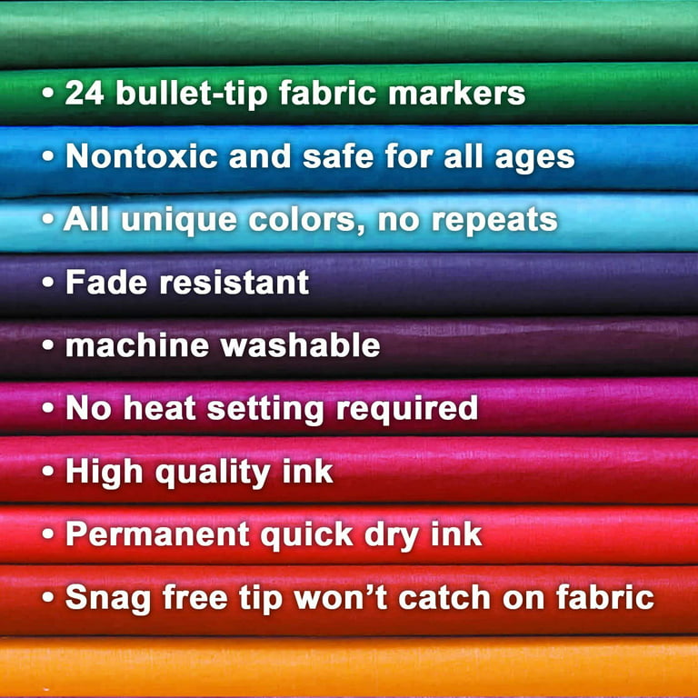 Fabric Markers Permanent for Clothes, 24 Colors Fabric Pens No