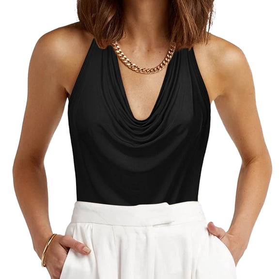 Tank Tops Women Women's Casual Neck Draped Front Sexy Backless Tank Womens Camisole Black L