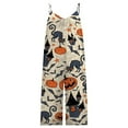 thumbnail image 3 of Halloween Womens Pumpkin Bat Print Overalls Loose Playsuit Loungewear Rompers Jumpsuit with Pockets, 3 of 5