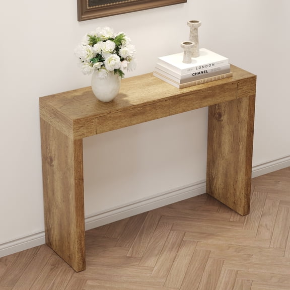 50" Narrow Console Table with 2 Drawer, Farmhouse Sofa Table Behind Couch Table, Wooden Entryway Hallway Table for Living Room, Natural