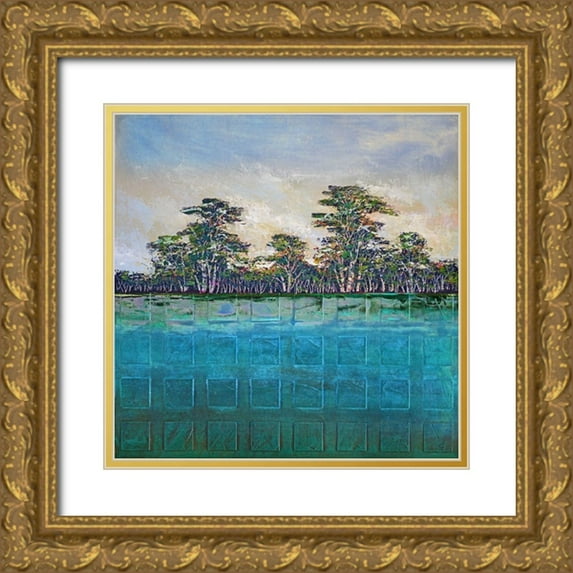 Olga 12x12 Gold Ornate Wood Framed with Double Matting Museum Art Print Titled - Teal Earth