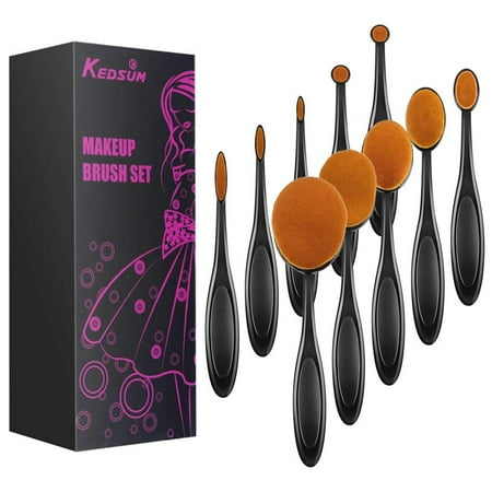 10pcs Oval Makeup Brushes Set Foundation Powder Concealer Professional Cosmetic Tool Set with Travel Bag, BB cream Blush Eyeliner Contour Blending (Best Brush To Blend Cream Contour)