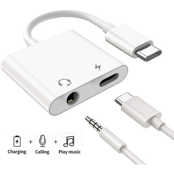 2-in-1 USB-C PD Headphone Jack Adapter - 3.5mm Port   USB C Charger Converter - White