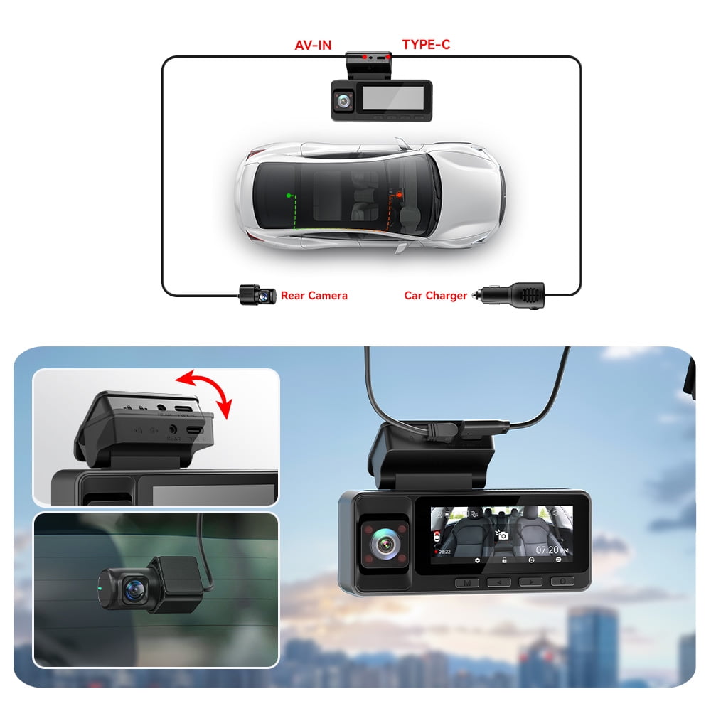 REDTIGER A3 Dash Camera,  3 Channel, 2.5K Front + 1080P Dash Cam Front and Rear and Inside, Free 32GB Card, WiFi Car Security Camera, WDR Night Vision, 24H Parking Monitor