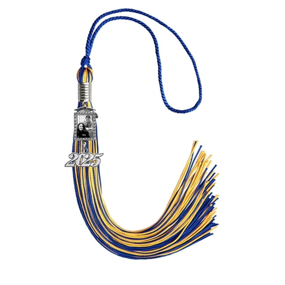 Endea Graduation Royal Blue/Gold Tassel with Photo Frame Charm and Year Date Drop