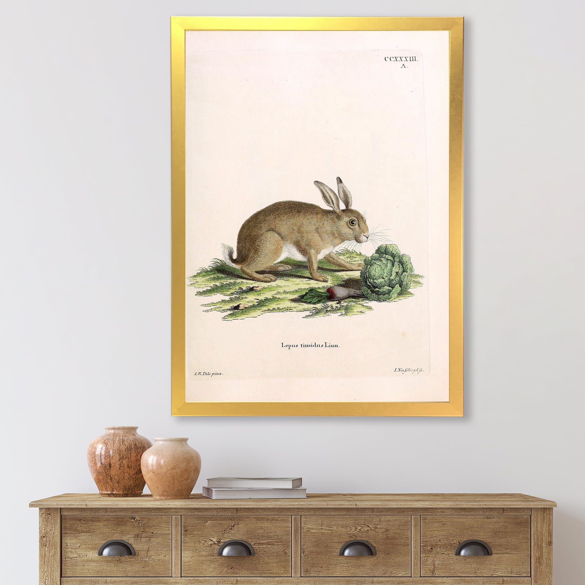 Designart 'Ancient Rabbits In Earth Tones' Farmhouse Framed Art Print