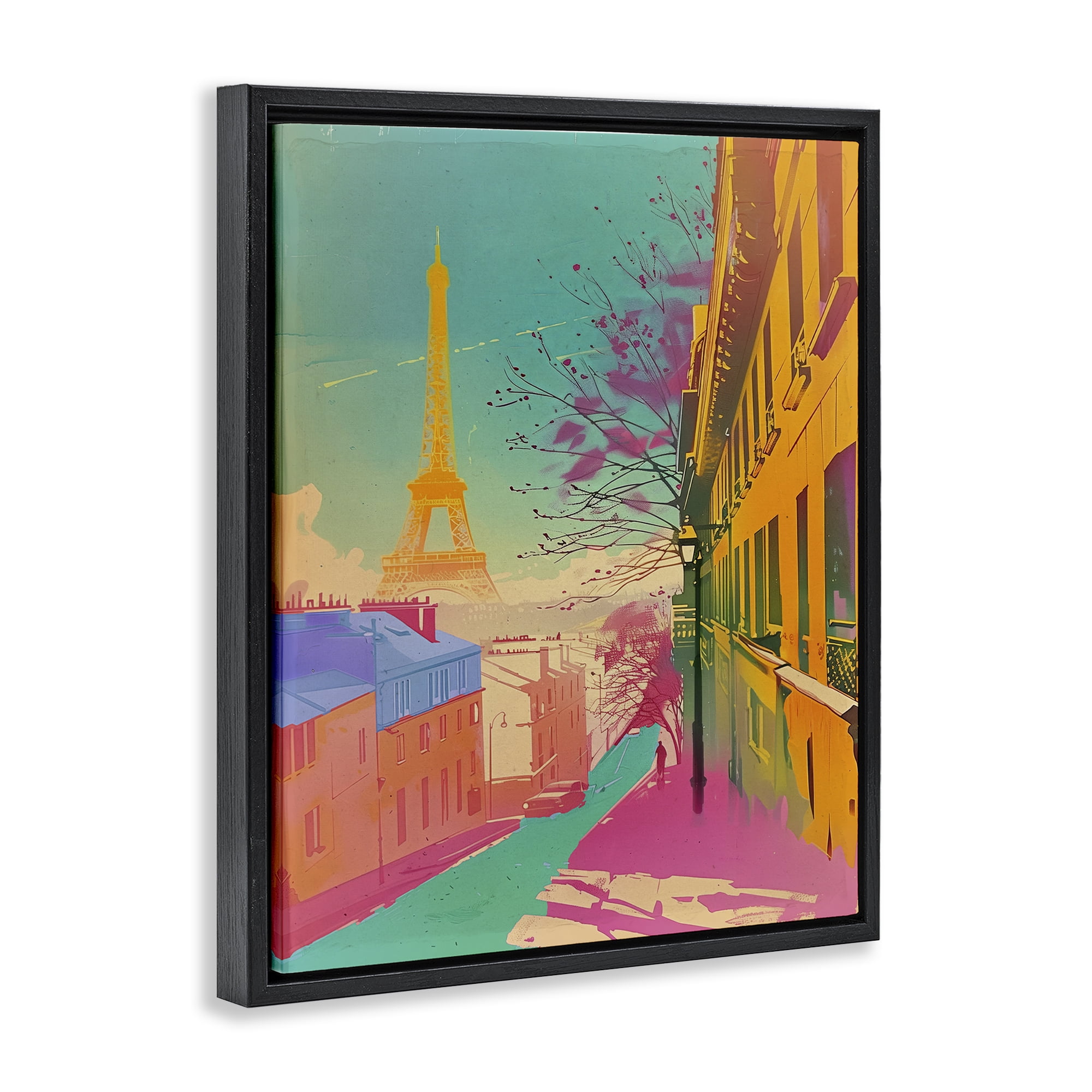 Stupell Industries Abstract Paris Tower Town & City Painting Black Floater Framed Art Print Wall Art, 17 x 21