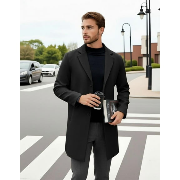 COOFANDY Men's Wool Blend Peacoat - Winter Trench Style, Notched Lapel & Single Breasted, with Pockets
