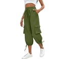thumbnail image 2 of Akmaiox Cargo Capri Pants for Women Trendy Multiple Drawstring Hiking Pants Solid Color Stretch High Waist Joggers with Large Side Pocket Daily Casual Work Outdoor Travel Sweatpants S-2XL, 2 of 5