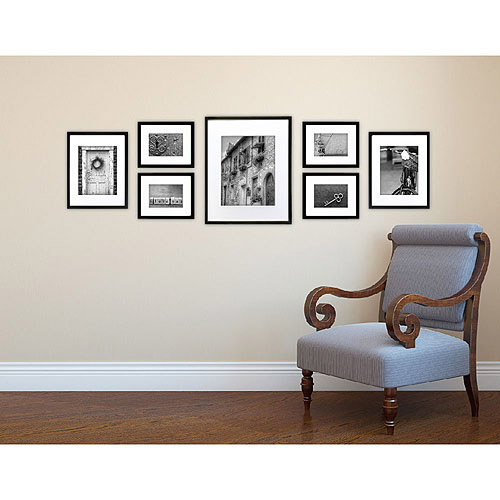 Gallery Perfect 7 Piece Black Photo Frame Gallery Wall Kit with Decorative Art Prints & Hanging Template