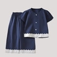 thumbnail image 4 of Amidoa Girls 2 Piece Outfits Summer Clothes Short Sleeve Cute Solid Color T-Shirt and Shorts Casual Kids Clothing Sets Blue Size 1T, 4 of 4