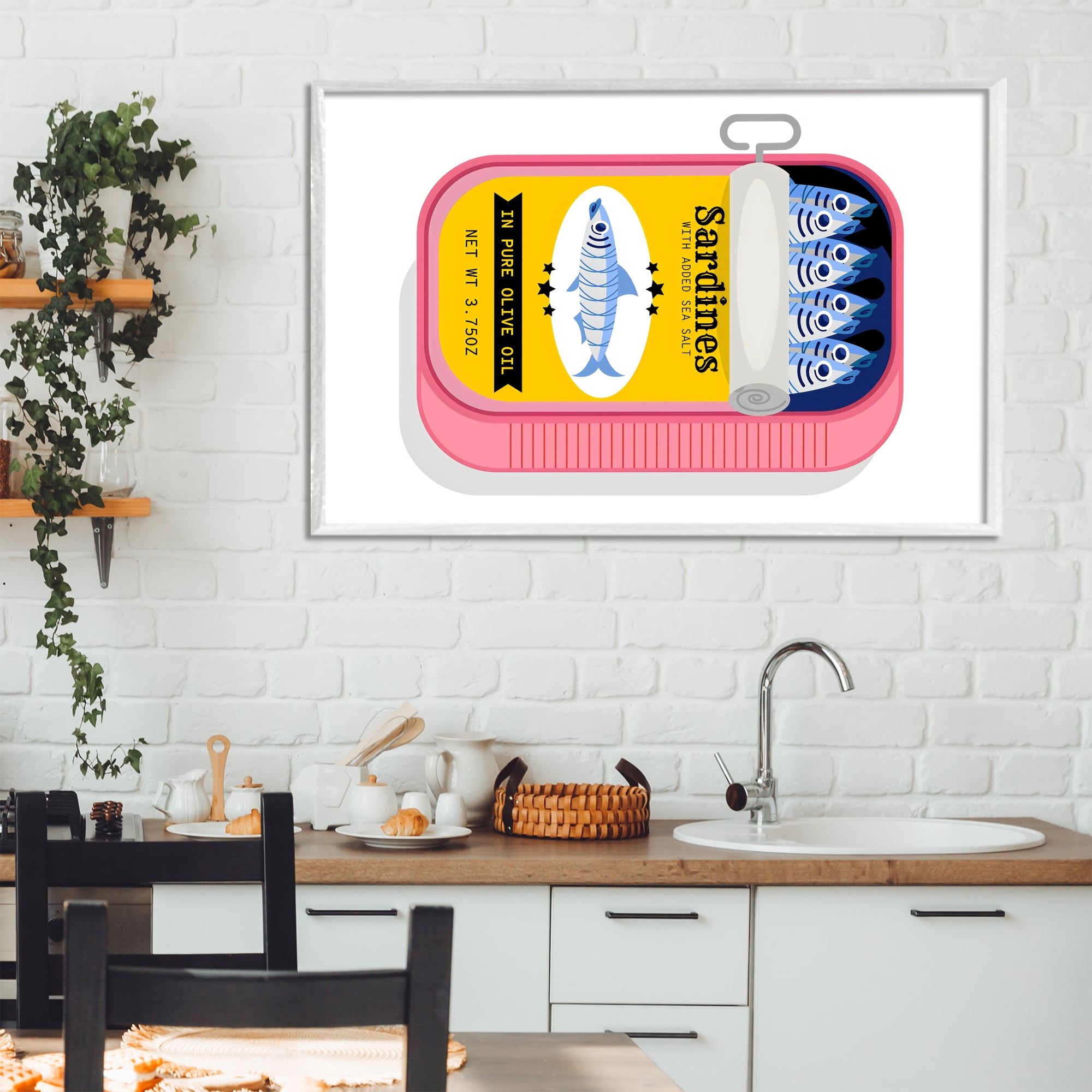 Stupell Industries Retro Can of Sardines White Framed Giclee Art, design by Creative Studio