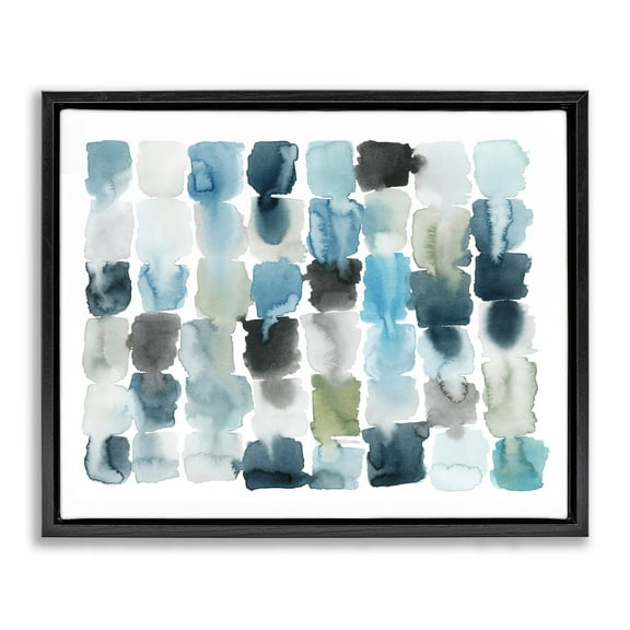 Stupell Industries Ocean Inspired Abstract Tiles Blue Green Watercolor Jet Black Framed Floating Canvas Wall Art, 16x20, by Grace Popp