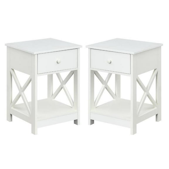 Home Square Furniture One-Drawer End Table in White Wood Finish - Set of 2