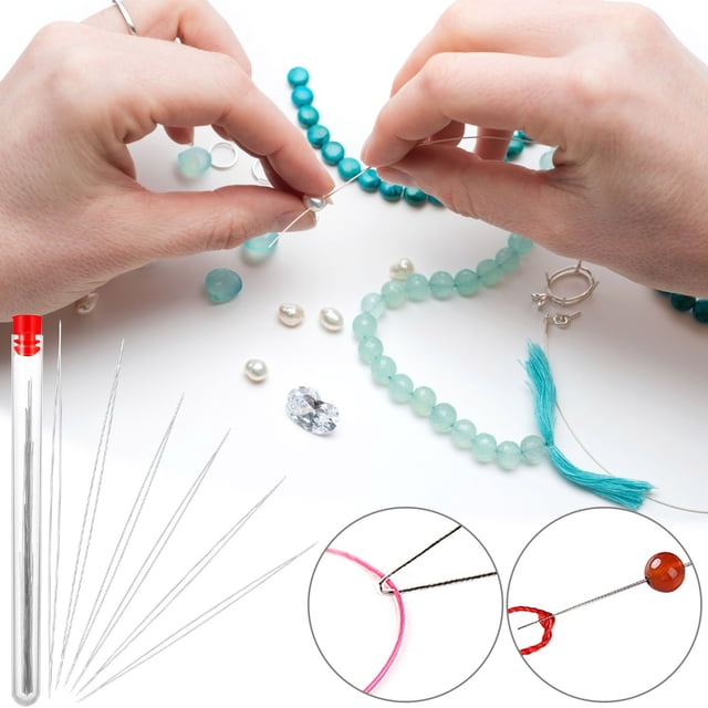 Xihbxyly Juego de Agujas para Abalorios de Ojo Grande, 6 Agujas de Acero Inoxidable Resistentes, Frasco Transparente, Fácil de Enhebrar, para Bisutería, Manualidades y Costura, Tamaño de 4,5 a 12,8 C