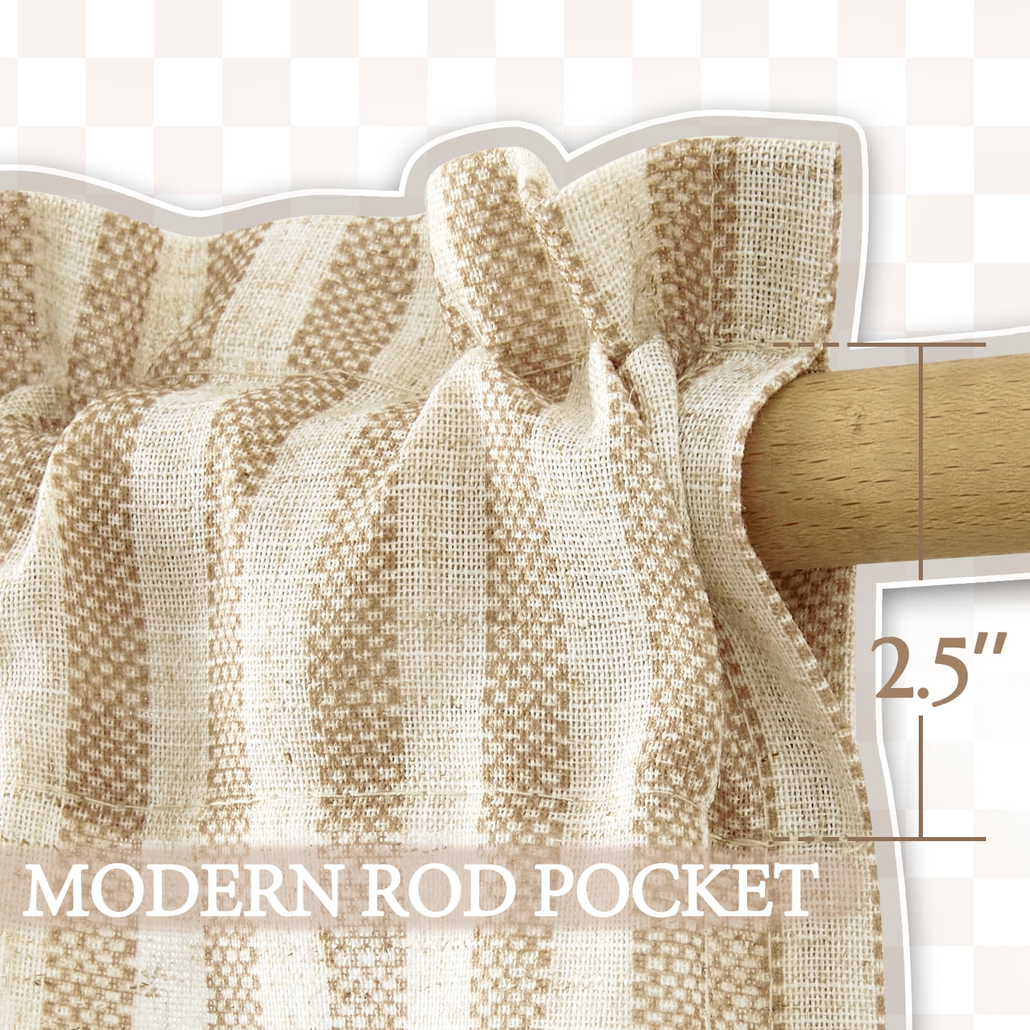TOPICK Striped Kitchen Curtains and Valance Set 36 Inch Small Linen Curtains for Cafe Living Room Bathroom Farmhouse 3 Pieces Set Rod Pocket Beige