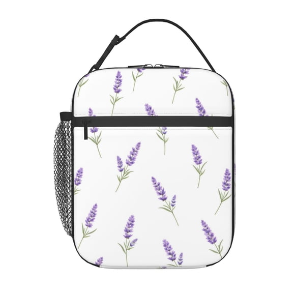 Lavender Floral Pattern Lunch Bag Portable Thermal Lunch Box for Men and Women
