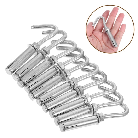 FRCOLOR 10 Pcs Stainless Steel Heavy Duty Expansion Hooks for Concrete Wall Metal Bolts Ceiling Hanging Open Cup Hook Set