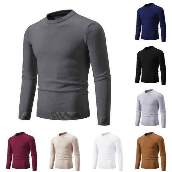 Xcmzpl Fall Sweaters for Men Long Sleeve Slim Fit Pullover Crew Neck Solid Knit Sweaters Soft Comfy Sweater Tops Casual Sweaters