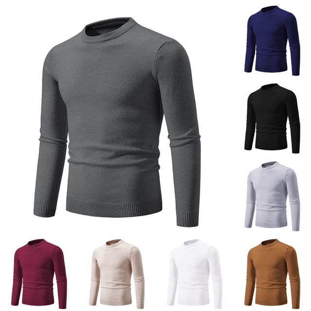 Fengqque Men's Ribbed Turtleneck Sweater Casual Basic Long Sleeve Knitted Pullover Sweater White 8(XL)