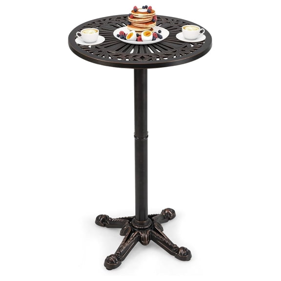 24" Patio Round Bar Table, 41.5" Pub Height Cast Aluminum High Top Table with Carved Texture for Outdoor, Bistro, Garden, Backyard, Balcony, Poolside, Bronze