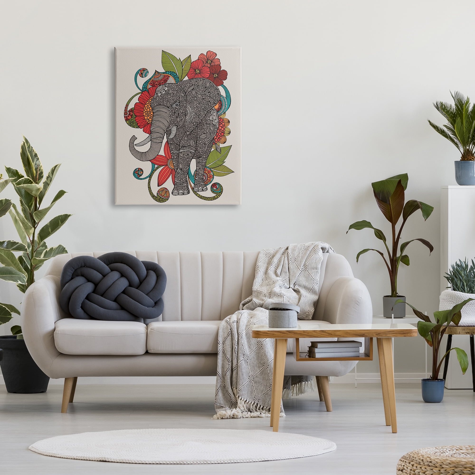 Stupell Industries Wild Elephant Surrounded Elaborate Flower Mandala Patterns Graphic Art Gallery Wrapped Canvas Print Wall Art, Design by Valentina Harper