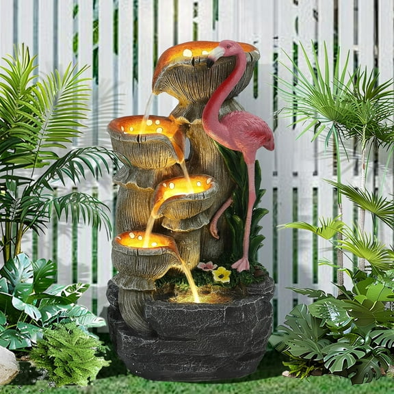 5-Tier Floor-Standing Cascading Water Fountain - 25" H Indoor/Outdoor Flamingos Fountain With 5 LED Lights for Garden, Patio, Backyard and Home