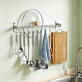 thumbnail image 5 of Wall Mounted Kitchen Utensil Rack Holder, No Drill 304 Stainless Steel Storage Rail with 6 Hooks, Space Saving Organizer for Utensils, 40cm, 5 of 9
