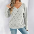 thumbnail image 6 of Crochet Knit Sweaters for Women Long Sleeve Pullover V Neck Lightweight Tops White XL, 6 of 6