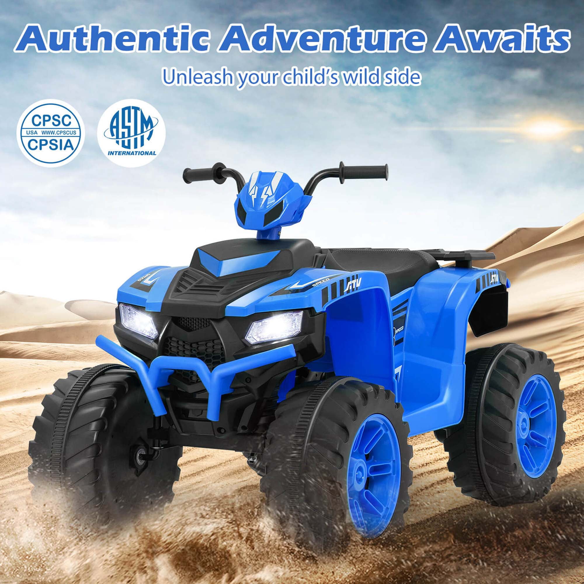 Costway 24 V Powered Ride-On Toy ATV 4-Wheeler Quad Car with Wireless Connection and LED Lights