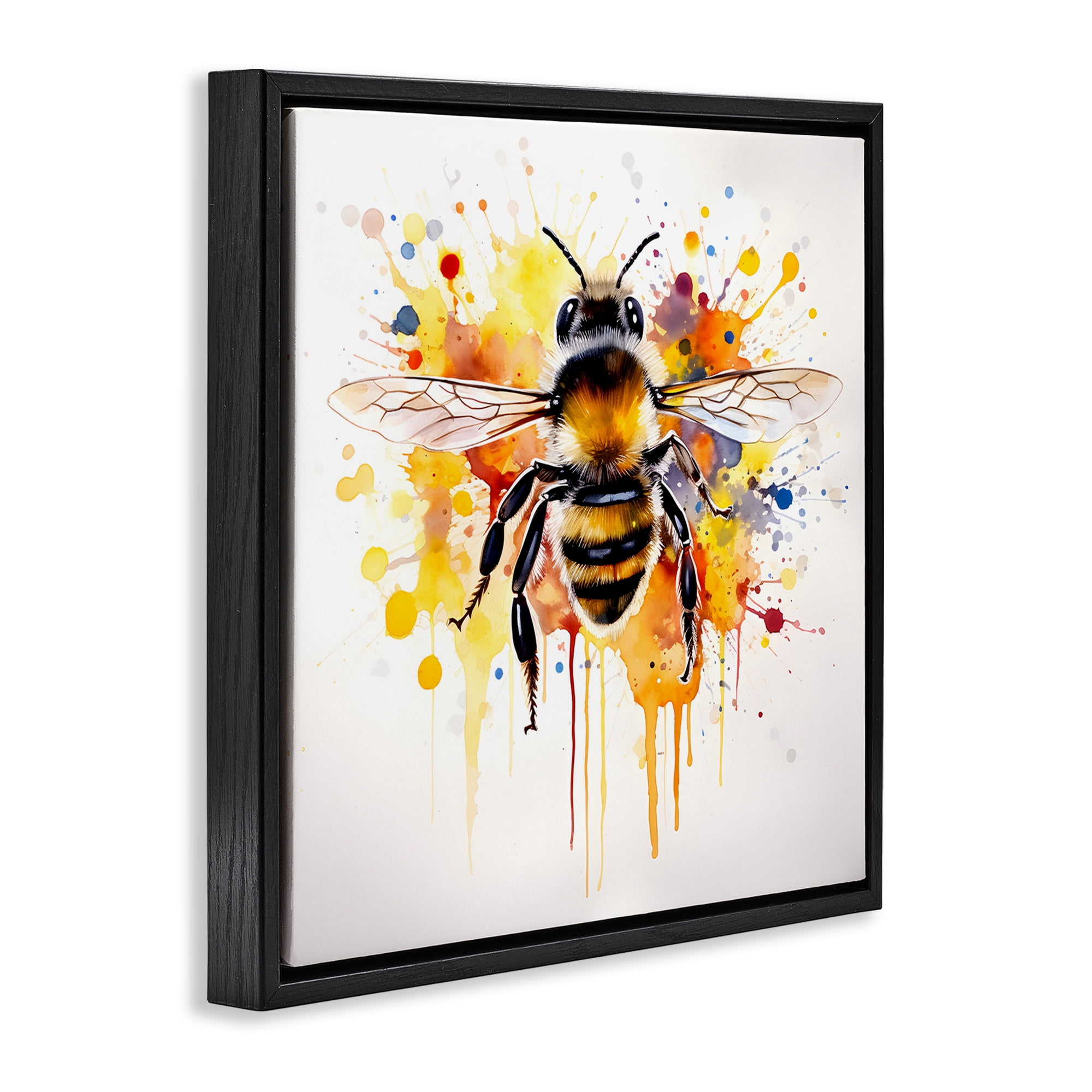 Stupell Industries Watercolor Style Bee Animals & Insects Painting Black Floater Framed Canvas Art Print Wall Art, 25 x 25