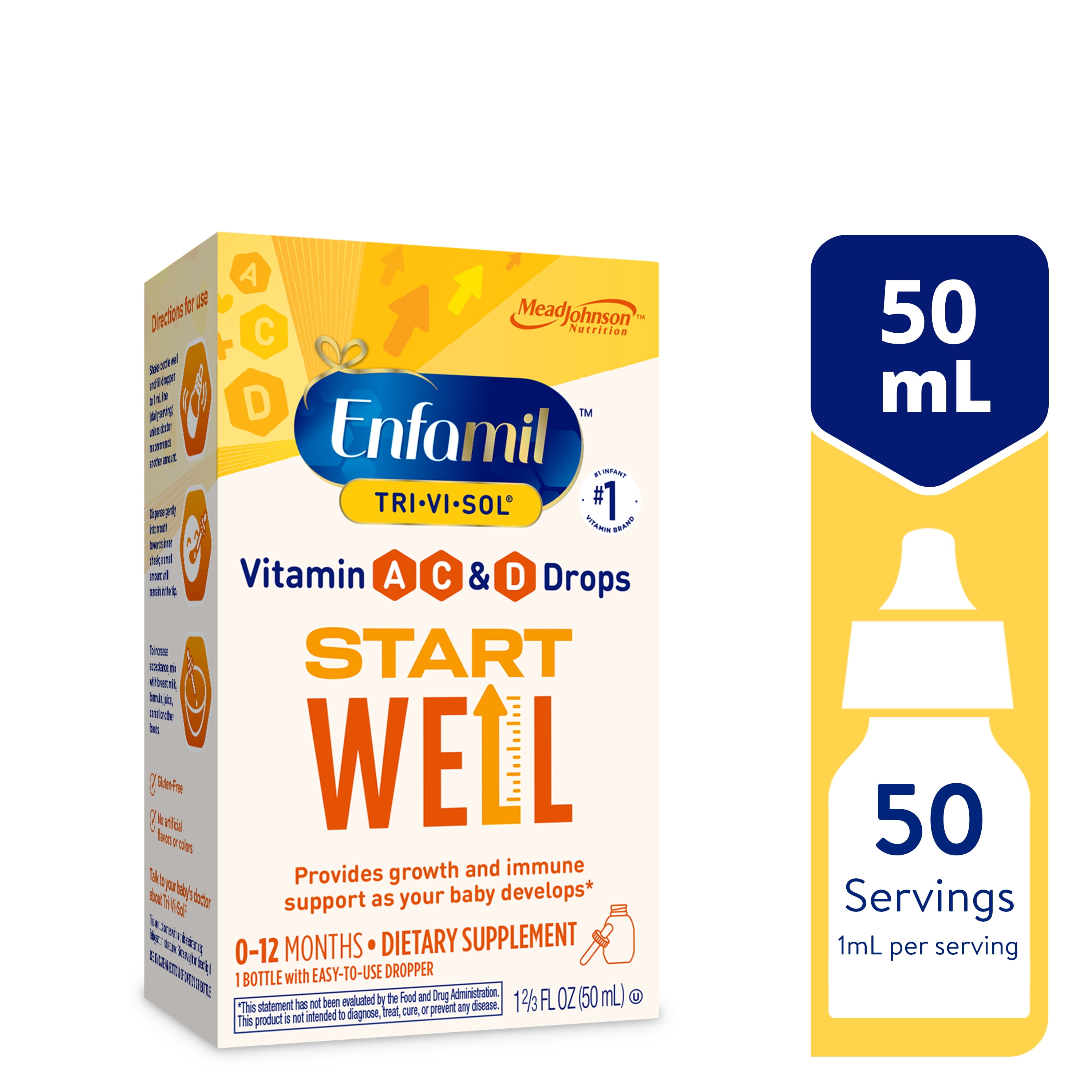 (2 pack) Enfamil Tri-Vi-Sol Infant Multivitamin Drops, Supports Growth & Immune Health for Babies, 50mL Bottle​